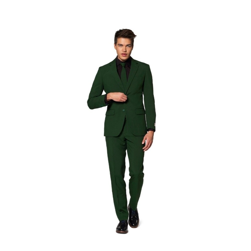 Men's OppoSuits Slim-Fit Solid Suit & Tie Set, Glorious Green Size 38